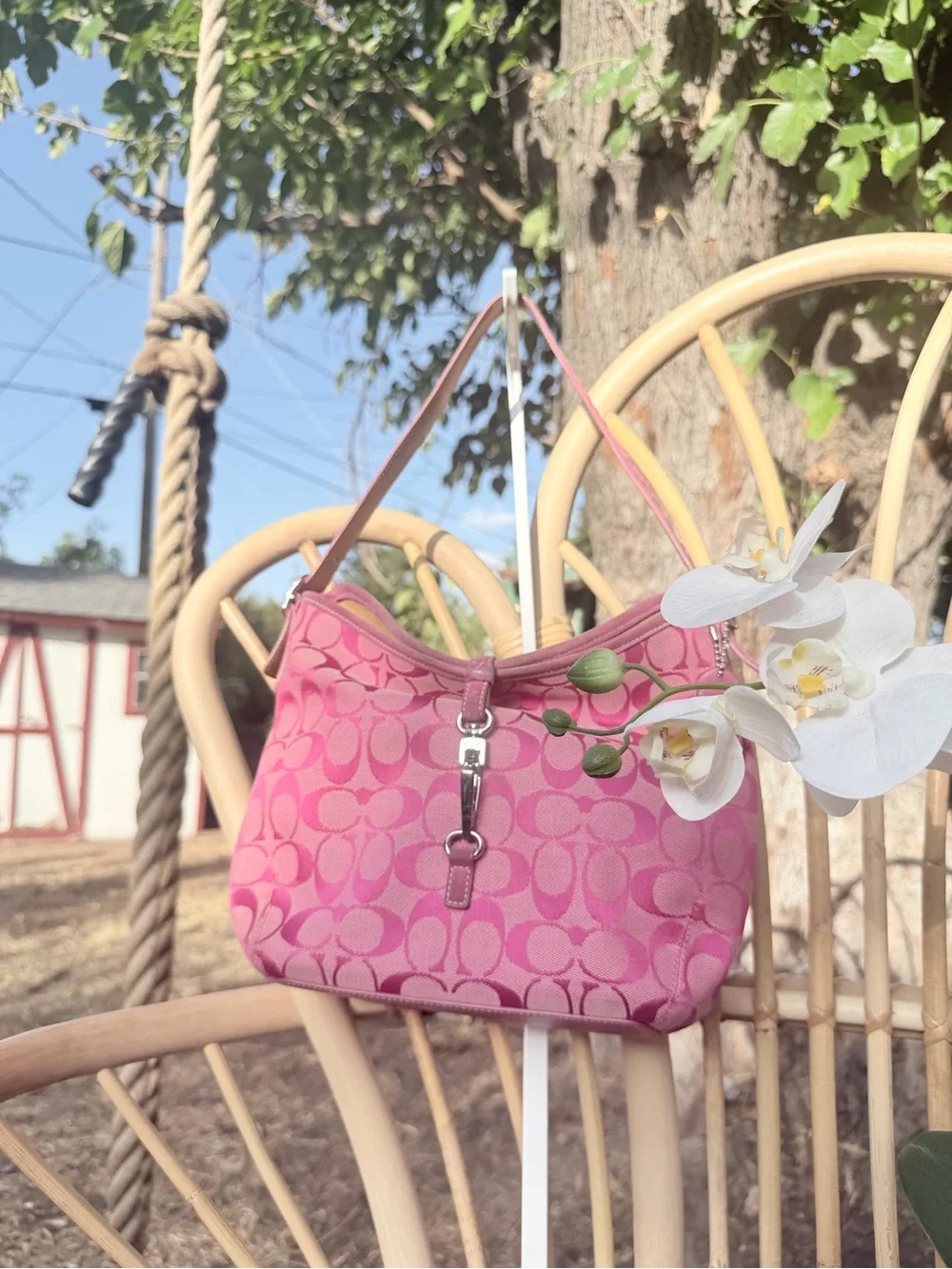 Coach Pink Signature Canvas Shoulder Bag